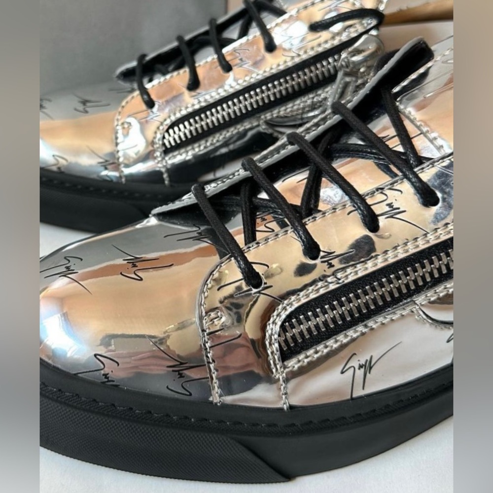 giuseppe zanotti NEW mirror effect silver logo sneakers